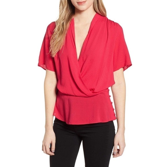 Chelsea28 Side Button Textured Wrap Top - Picture 1 of 6